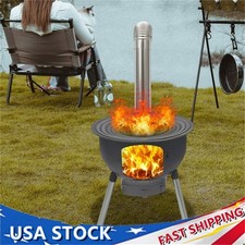Camping Tent Wood Burning Stove Portable with Grill Rack for Outdoor BBQ