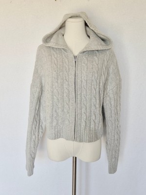 Aritzia Sunday Best Wool Blend Octavia Zip Hoodie Crop Sweater Cableknit Gray XS