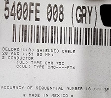 Belden Wire 5400FE 20/2C Shielded Audio/Security/Alarm Cable Riser Gray /100ft