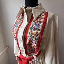 Vintage 70s Embroidered Cotton Folk Romper Skirt Set  Prairie Boho