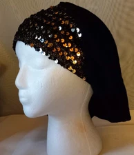 Sequined Black Turban. One Size.   #B. LA#2