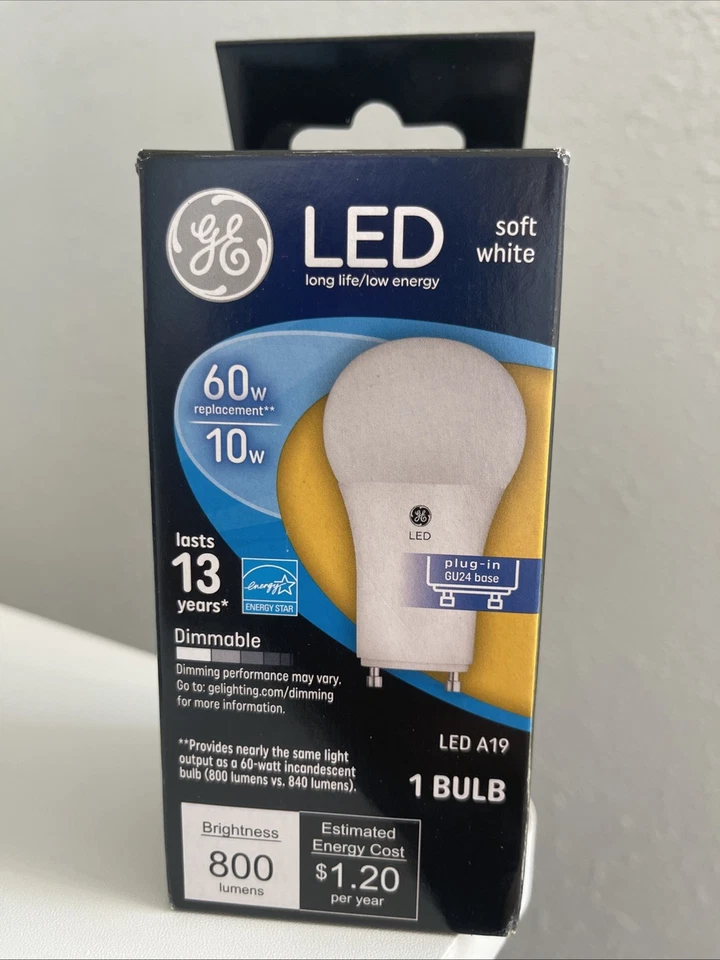 3 GE A19 LED Dimmable 800 Lumens 60 Watt Replacement 10 Watt PlugIn GU24 Base - Image 2 of 4