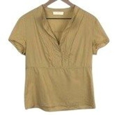 Narciso Rodriguez Pintuck Empire Waist Top US 8 IT 44 Mustard Tan Made in Italy