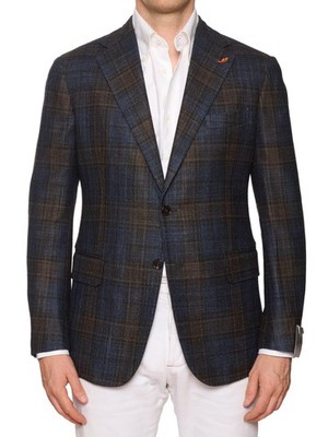 MAURO BLASI Napoli Handmade Brown Plaid Wool-Silk-Cashmere Jacket EU50 NEW US40
