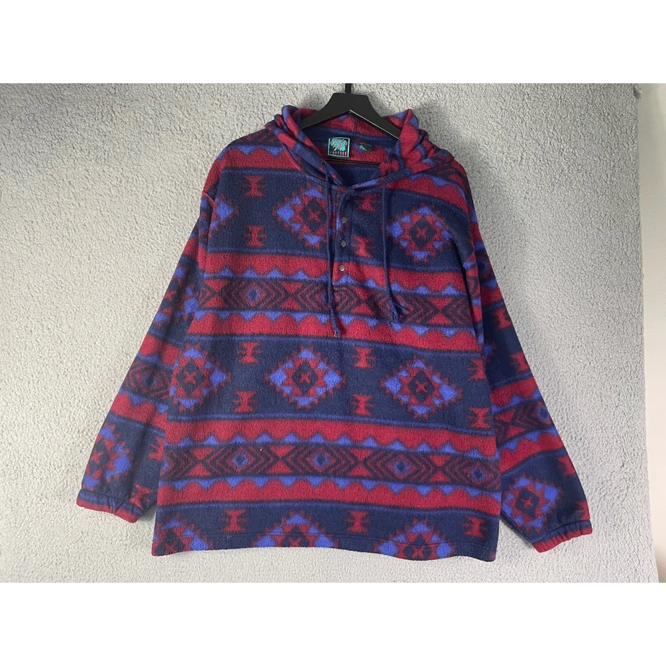 Suéter pulôver vintage Santana com capuz de lã padrão asteca do sudoeste GG - Imagem 4 de 4