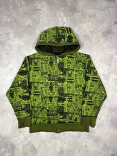 Felpa con cappuccio zip intera grafica pile verde nero circa fori pollice uomo taglia s