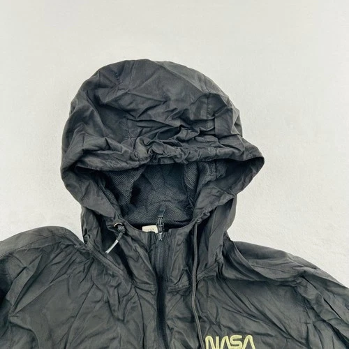 NASA Jacket Mens Large Black Camo Full Zip Hooded Windbreaker Mesh EXP54LWZC image 9
