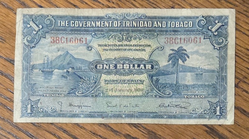 Vintage banknote from Trinidad & Tobago,  1939.