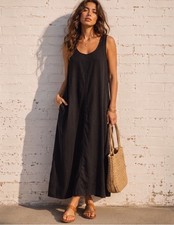 VINTAGE KAREN KANE Size 2X Black Lyocell Cotton Maxi Dress Low Back 90s Classic