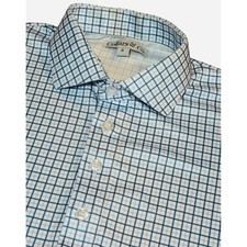 Collars  Co Mens Small Dress Collar Polo Shirt Blue White Check Short Sleeve