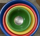 Vintage Set of 4 PYREX Primary Colors Nesting Clear Bottom Mixing Bowls 80's USA