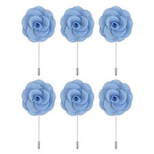 6Pcs Groom Boutonnieres Rose Boutonnieres Pins 3.5"x1.6" for Wedding Light Blue