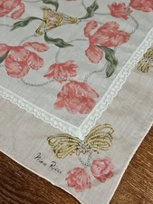 Nina Ricci Floral Thin Lightweight Handkerchief Scarf 17 inch Square