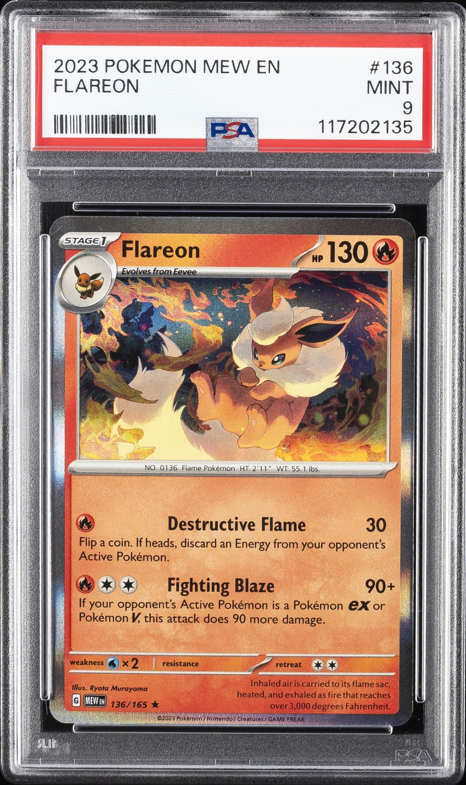 2023 POKEMON MEW EN-151 #136 FLAREON PSA 9