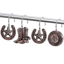 12-Piece Western Shower Curtain Hooks, Cowboy Stainless Steel Decorative Show...