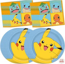 Pokemon Plates and Napkins for 16 | Pokemon Birthday Decorations for Party | Off