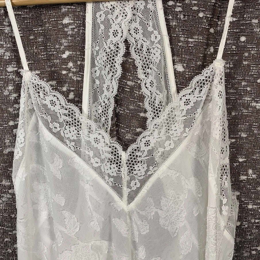 In Bloom by Jonquil White Floral Lace Trim Slip Dress Chemise Women's Large - Image 3 of 4