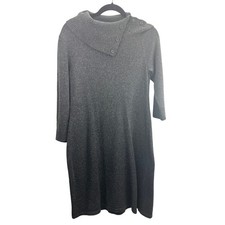 Talbots Women's Gray Sparkle Knit Sweater Dress Size M Cowl Neck Button Detail