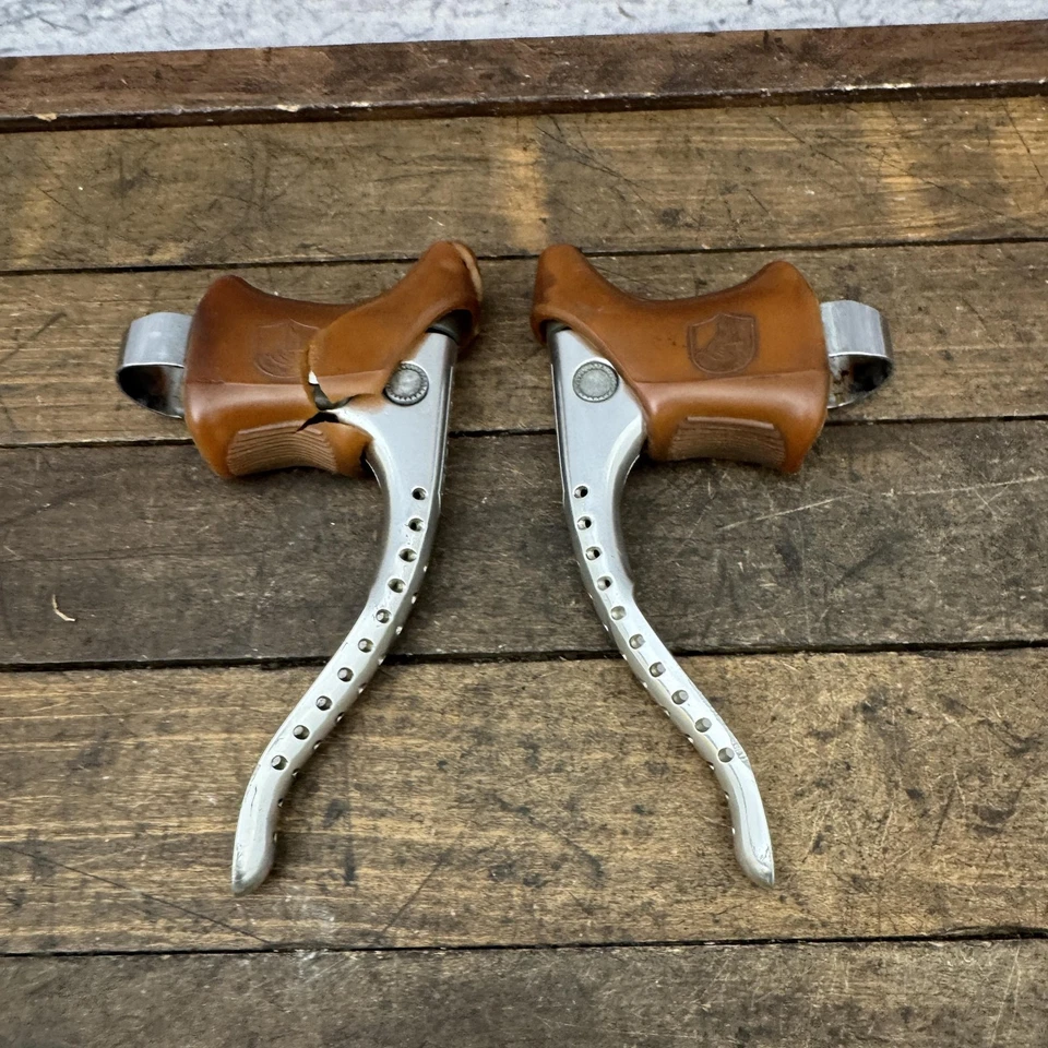 Винтажный Campagnolo Super Record Дорожный Велосипед Тормозные Рычаги Пара Просверленный Сплав - Изображение 3 из 4