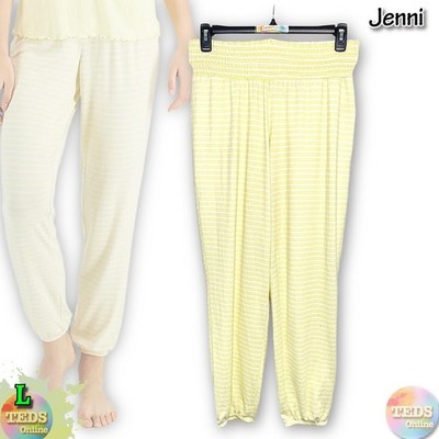 NWOT  Jenni Women's L Super-Soft Printed Smocked-Waist Pajama Pants, Yellow