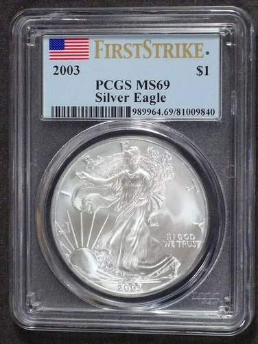 2003 American Silver Eagle 1 Oz .999 Fine Silver First Strike Label PCGS MS69