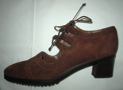 Joan & David Couture brown suede lace up block heel shoes, ladies' size 7 1/2