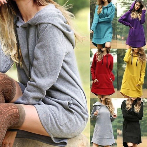 Cozy Womens Winter Long Sleeve Tunic Tops Pullover Hoodie Dress In Six Colors - Picture 2 of 16