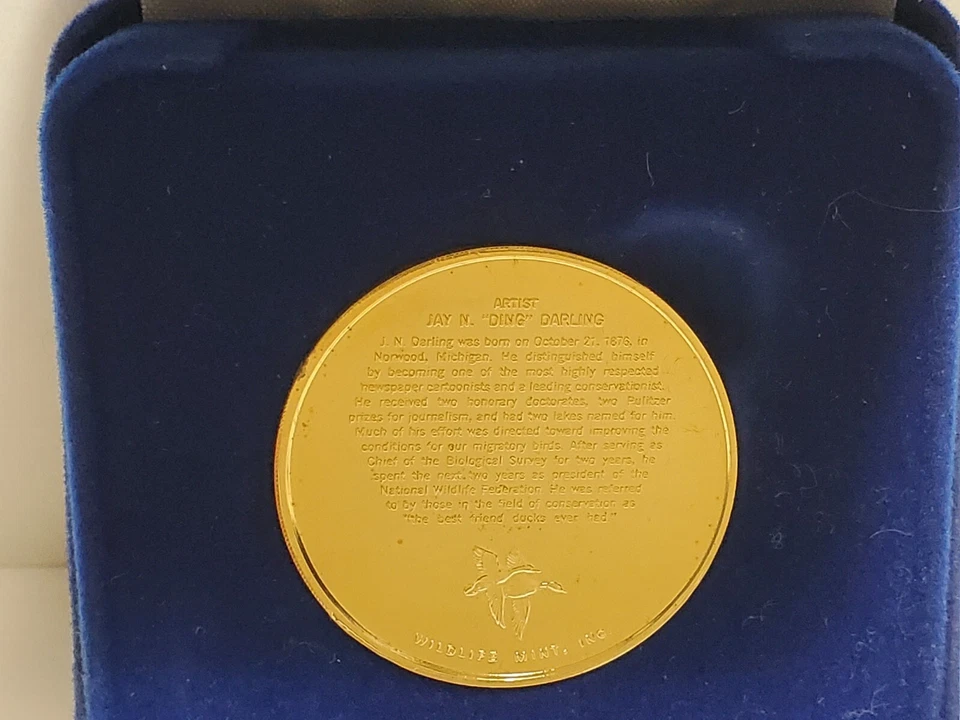 Vintage 24k G.P. Migratory Bird Stamp Medallion 1934-35 Mallards Jay Darling - Image 3 of 4