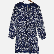 Express Dress Mini Long Sleeves Dress Sz M Blue Floral Lace Career Office