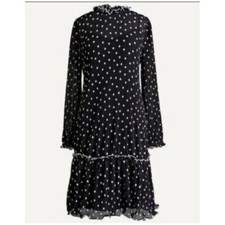 J Crew Ruffled Pleated Polka Dot Dress 10 Oversized Midi Retro Holiday Party Mod