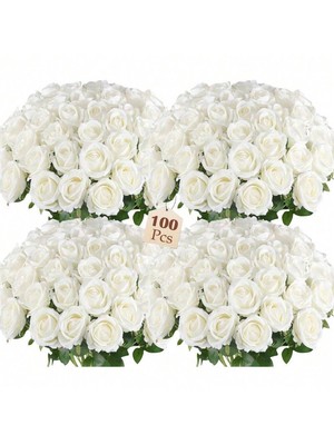 100pcs Artificial Silk Roses, Realistic Fake Flowers for Wedding & Home Decor