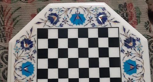 White Marble Chess Top, Turquoise Floral Art, Vintage Chess Top, Gifts Home Deco - Picture 3 of 5