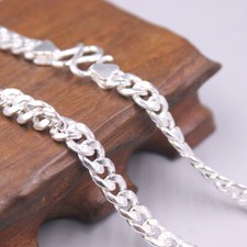 Real 999 Fine Silver Necklace 7.5mm Width Curb Link Chain 21.6inch L 60-62g