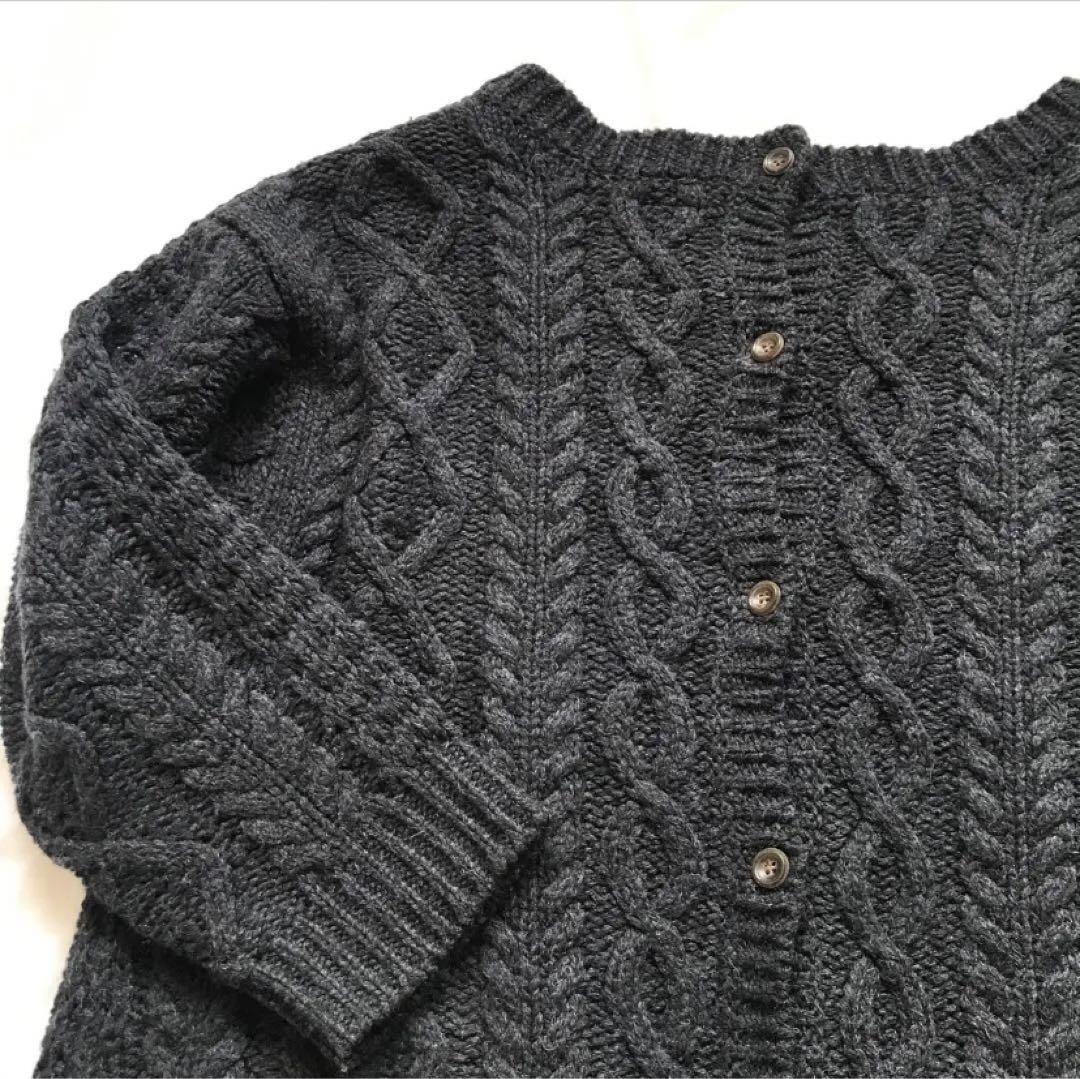 Ichi Cable Knit Pullover Sweater with Back Buttons, Navy, Used