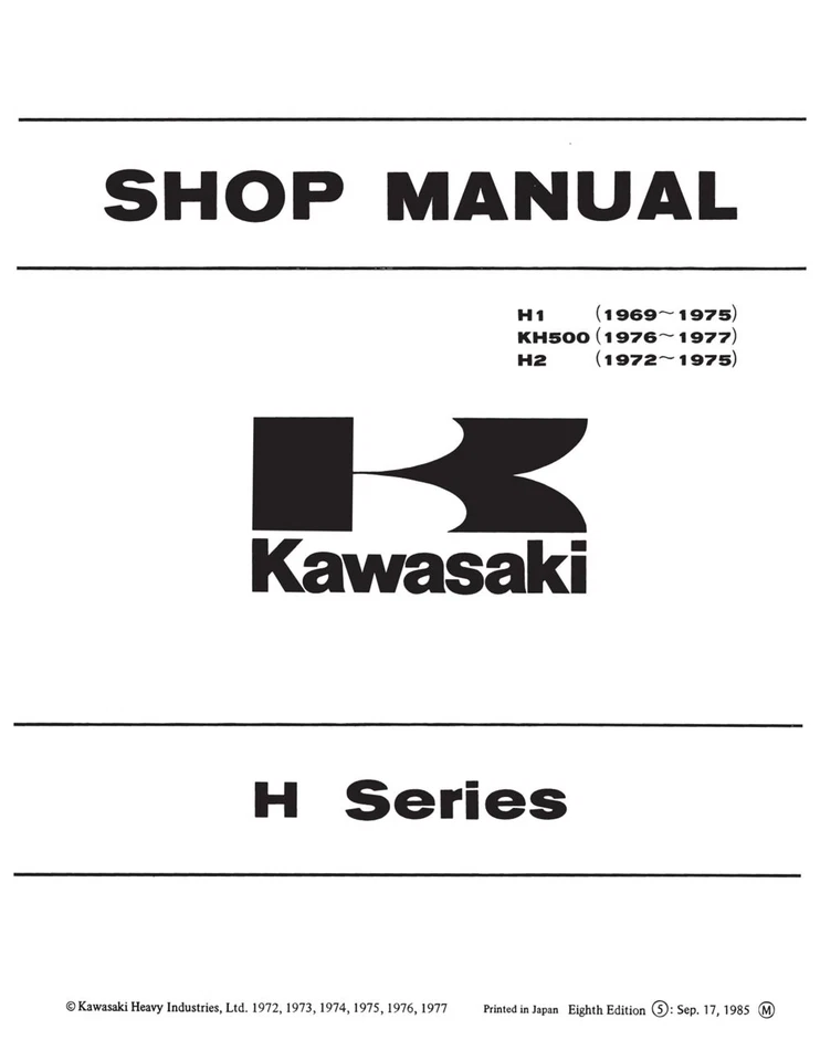 Kawasaki H-Series H1 H2 KH500 Triple Workshop Manual 1972 1973 1974 Book Bound - Image 2 of 4