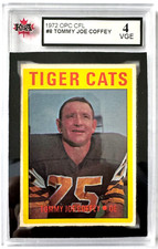 1972 O-PEE-CHEE CFL FOOTBALL CARD #8 TOMMY JOE COFFEY TIGER CATS KSA 4 VGE OPC