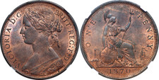 Great Britain 1870 Victoria Bronze Penny NGC MS-63 Red & Brown SCARCE DATE!!