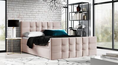 Boxspringbett Schlafzimmerbett NOEL 180x200cm Stoff Rose inkl. Bettkasten