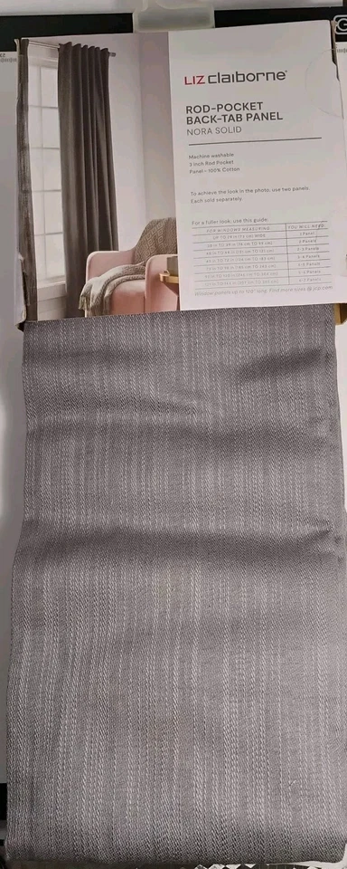 Panel de cortina individual con bolsillo para barra Liz Claiborne Nora en gris sólido 50" W x 84" L Nuevo Foto 3 de 4