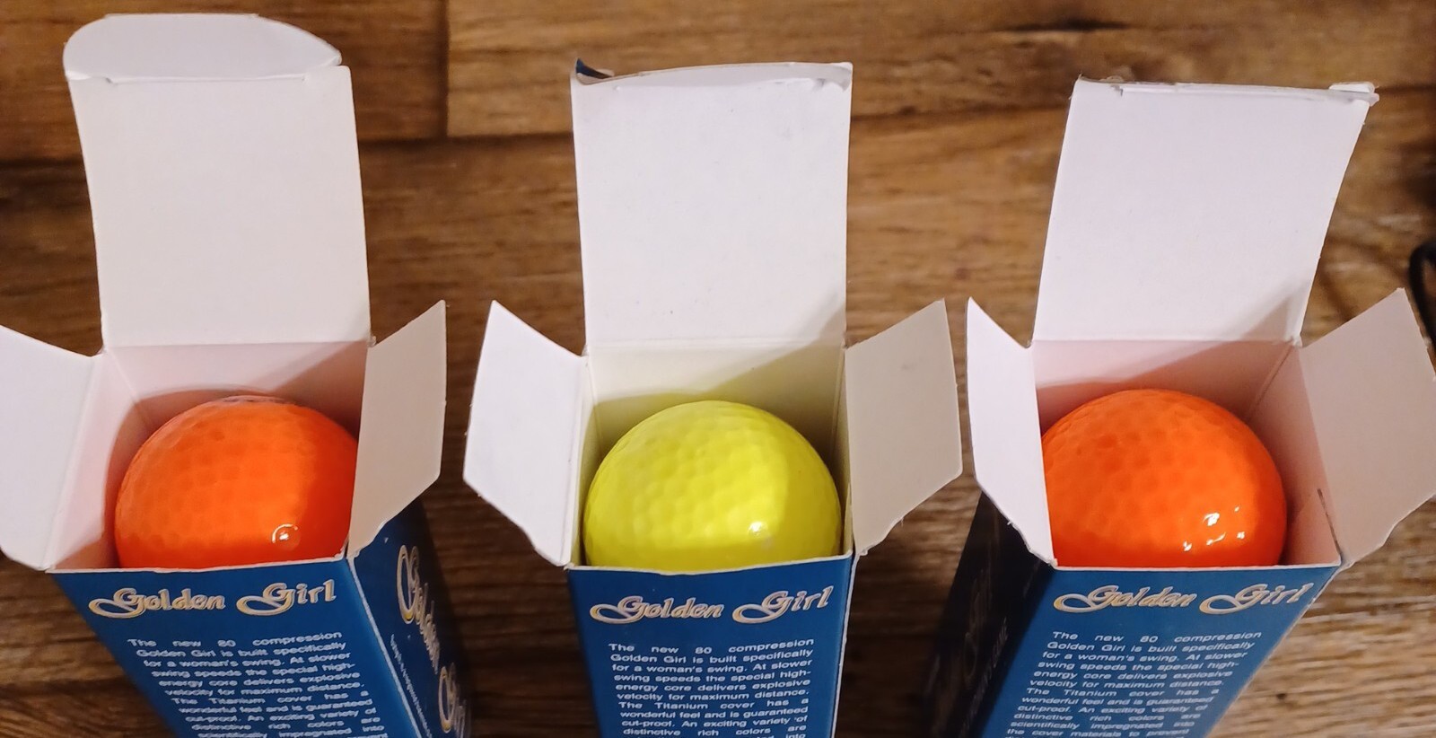 Lot-3 Golden Girl Titanium Golf Balls 9 Total Womans Game Yellow Orange Neon 