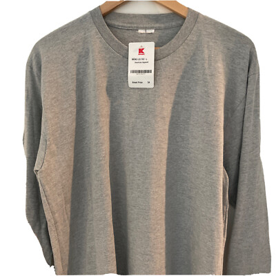 Vintage Kmart Blank Long Sleeve L/S Heather Gray Shirt Large Original Tag USA