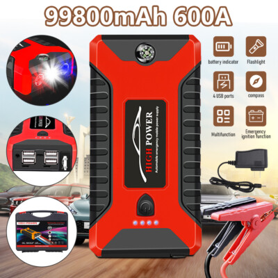 USB Charger Car Battery Jump Starter 99800mAh LED Flashlight Emergency Booster