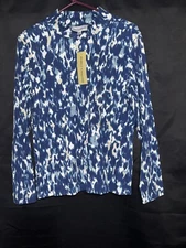 Rebecca Malone Women's Mock Turtleneck Blue White Tan XL NWT