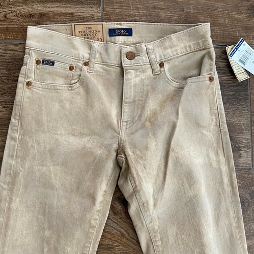 Polo Ralph Lauren Womens Tompkins Skinny CROP Jeans Authentic TAN 25 - Picture 3 of 5
