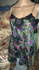 Vtg Victoria's Secret Gold Label Chemise Green Purple Floral W/ Lace Acct Sz S/P