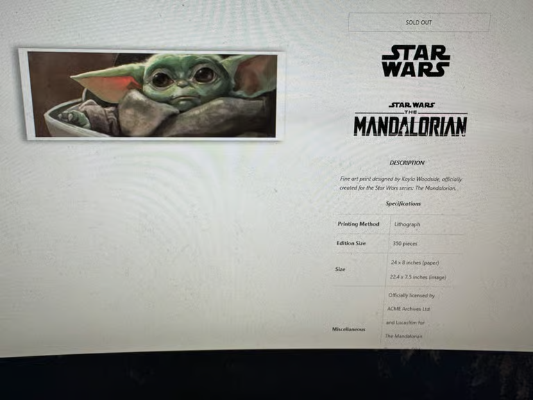 Mandalorian Grogu dark ink art Star Wars print by Kayla Woodside