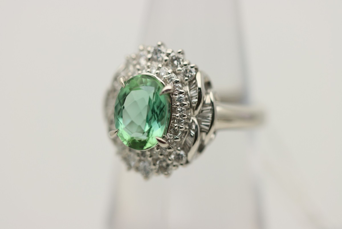 Women's 2.16 Carat Mint Tourmaline Diamond Platinum Ring Size 6 | eBay