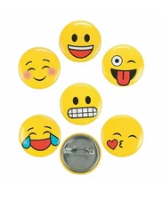 48 Metal Emoji Mini Buttons Pin Back Yellow Smile Face Giveaways Party Favors