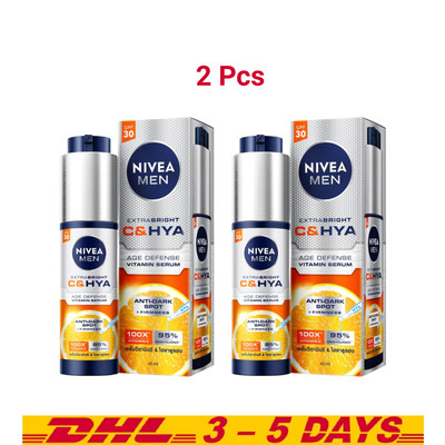 2 x 45ml Nivea Men Extra Bright C & HYA Age Defense Vitamin Serum Anti-Dark Spot