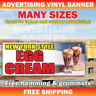 NEW YORK STYLE EGG CREAM Advertising Banner Vinyl Mesh Sign Food Bar Buffet